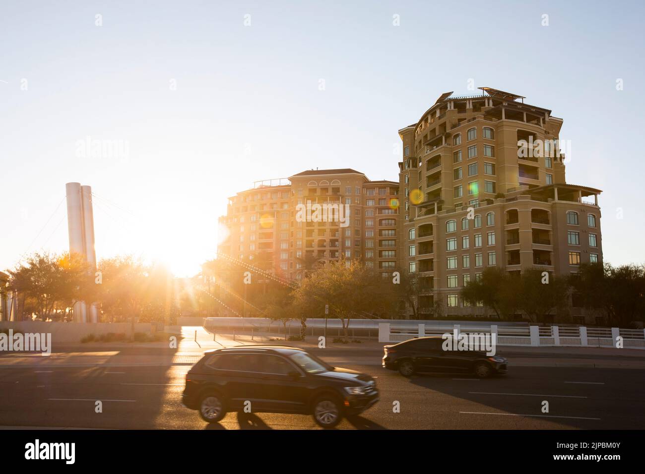 Vista del tramonto sul centro di Scottsdale, Arizona, Stati Uniti. Foto Stock