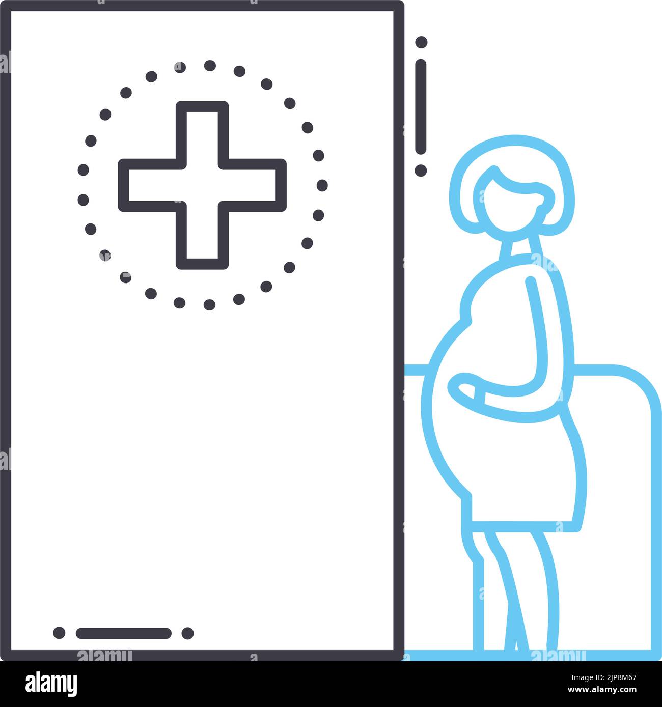 icona della linea dell'ospedale di gravidanza, simbolo del contorno, illustrazione vettoriale, segnale concettuale Illustrazione Vettoriale
