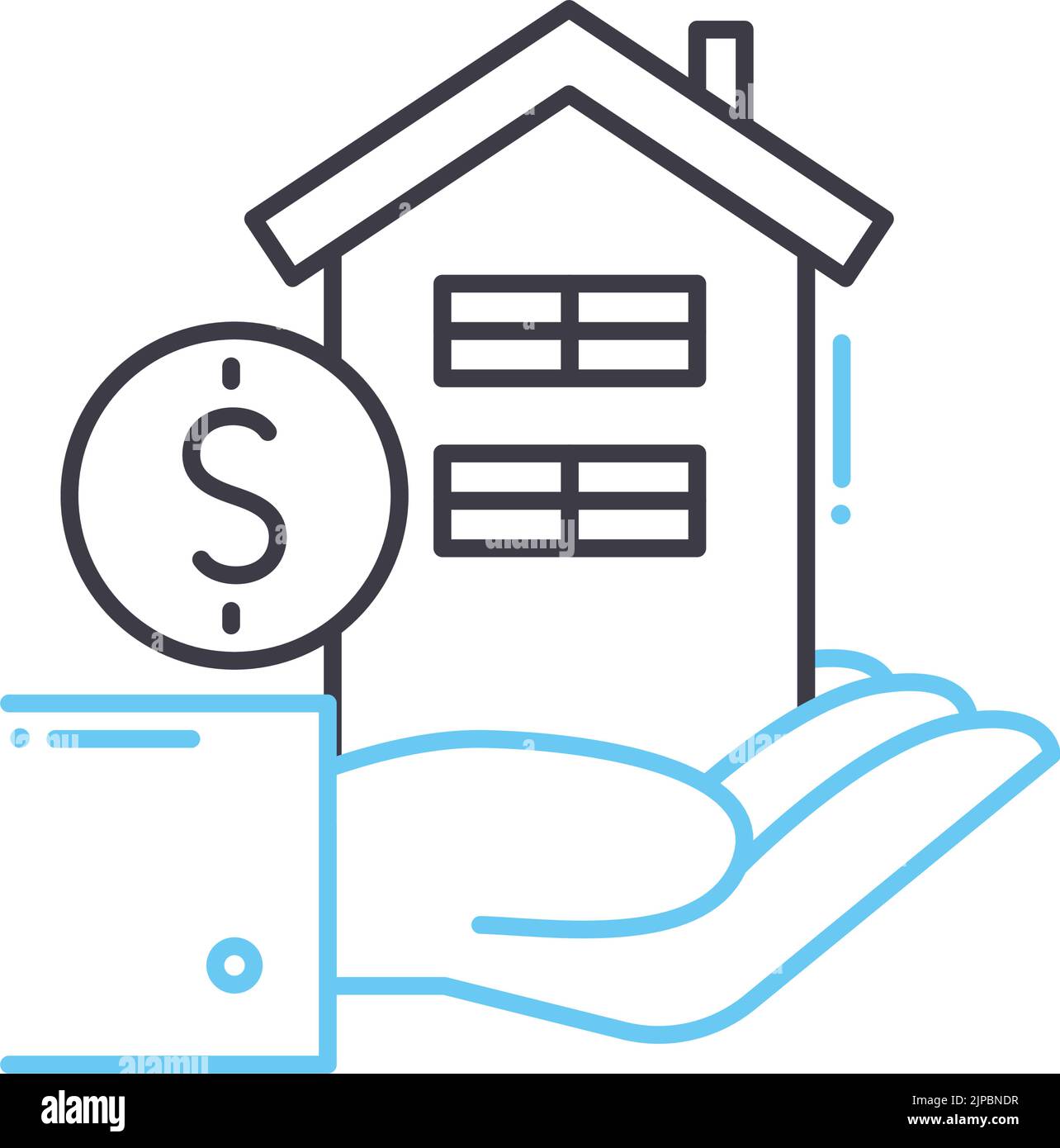 icona della linea di assistenza dell'alloggiamento, simbolo di contorno, illustrazione vettoriale, segnale concettuale Illustrazione Vettoriale