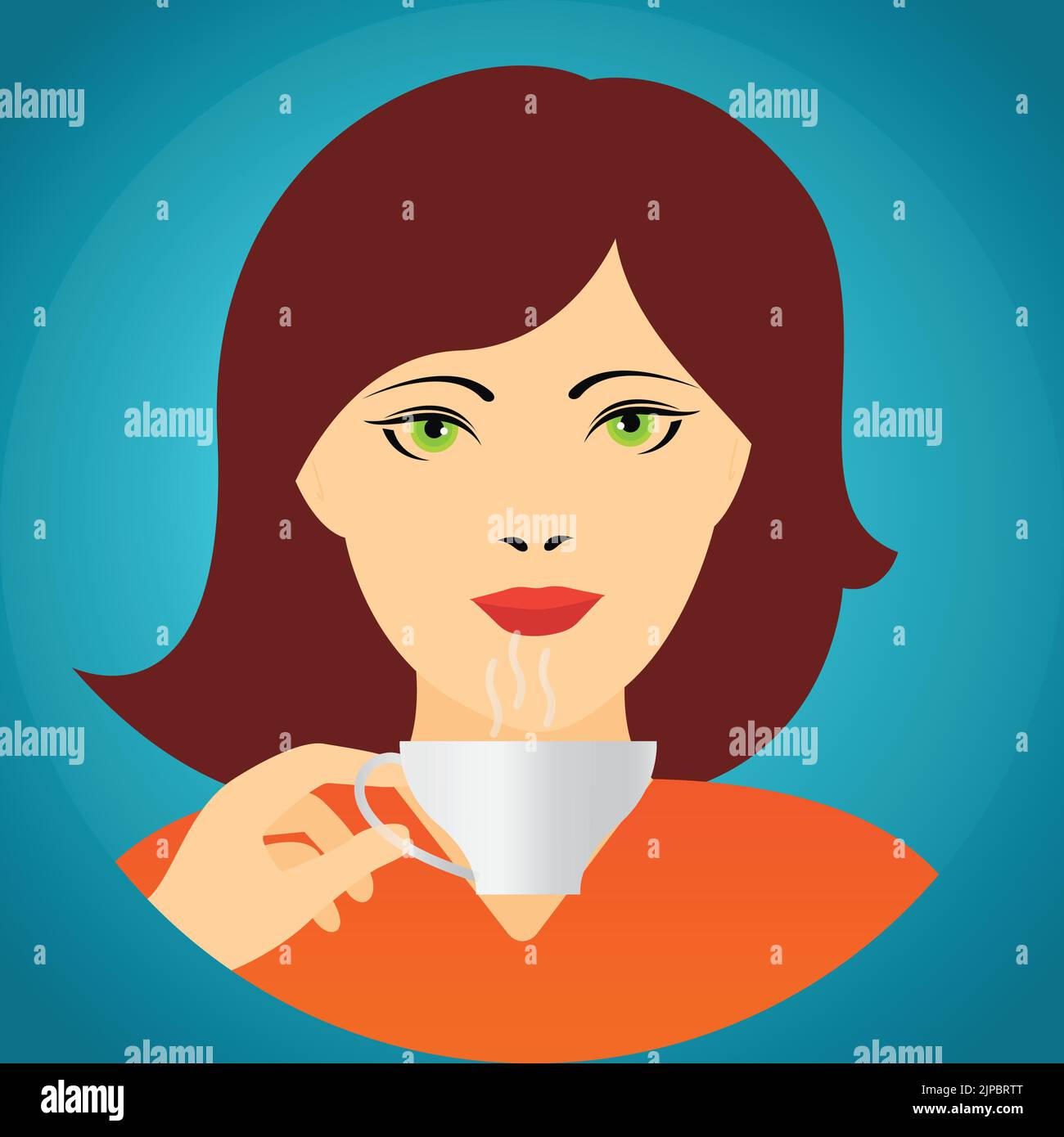 Giovane donna che beve una bevanda calda da una tazza Illustrazione Vettoriale