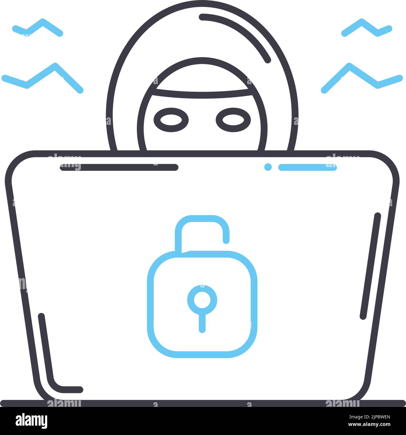 icona della linea di attacco hacker, simbolo di contorno, illustrazione vettoriale, segnale concettuale Illustrazione Vettoriale