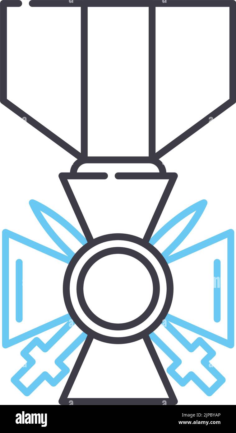 icona della linea della medaglia di valor, simbolo del contorno, illustrazione vettoriale, simbolo del concetto Illustrazione Vettoriale