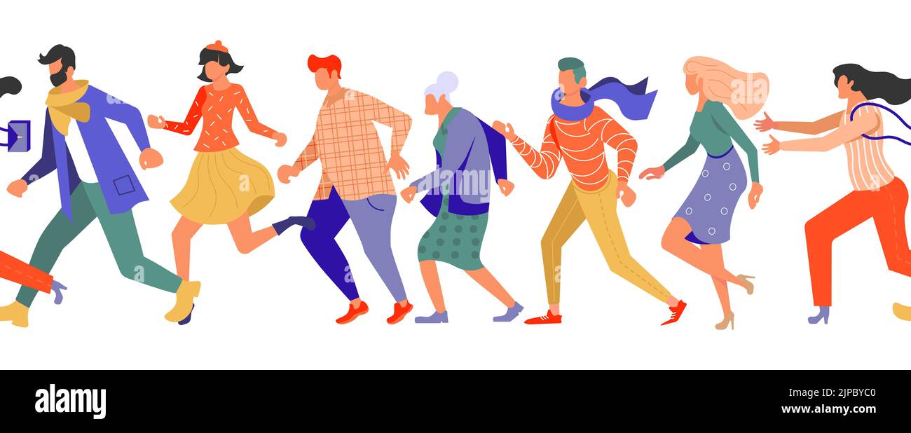 Gruppo di persone colorate jogging confine senza giunture Foto Stock