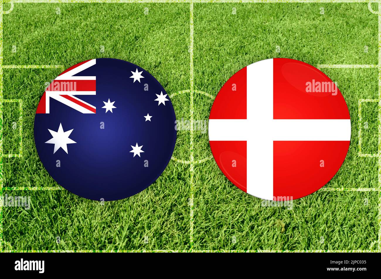 Illustrazione per la partita di calcio Australia vs Danimarca Foto Stock