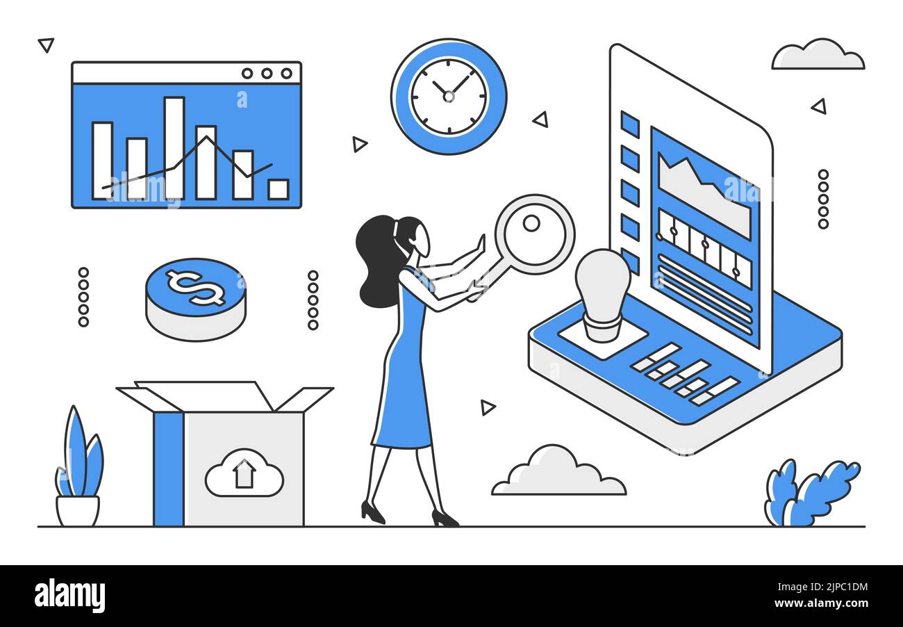 Informazioni sui dati fiscali contabili. Pagamento delle imposte sul reddito finanziario, ricerca di audit che riporta illustrazione monocolor vettoriale Illustrazione Vettoriale