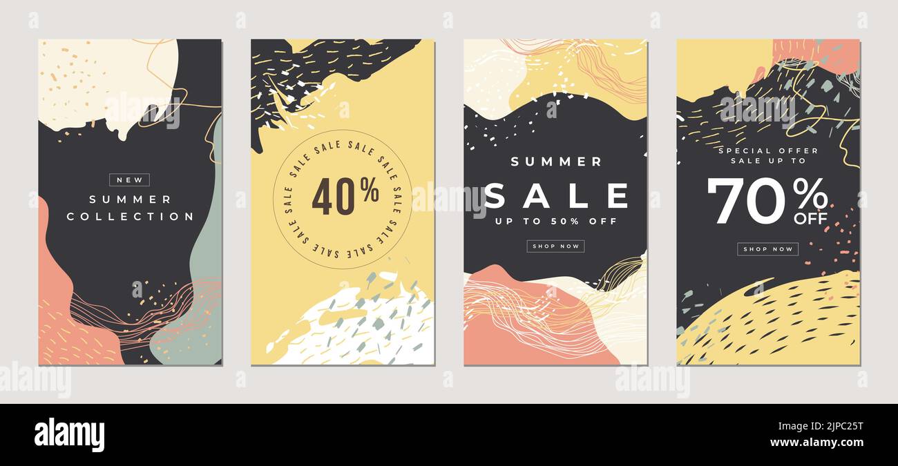 Vendita modello di storia piatta, per blog e vendite, concetto di banner shopping online web. Illustrazione Vettoriale