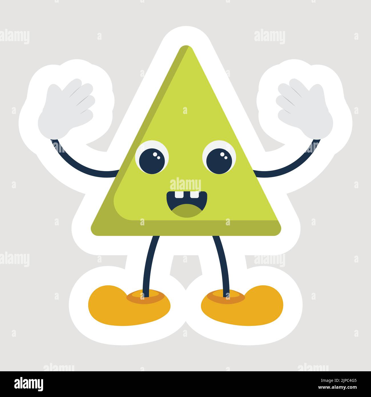 Ride Green Triangle Cartoon Shape with Hand Up in stile Sticker. Illustrazione Vettoriale