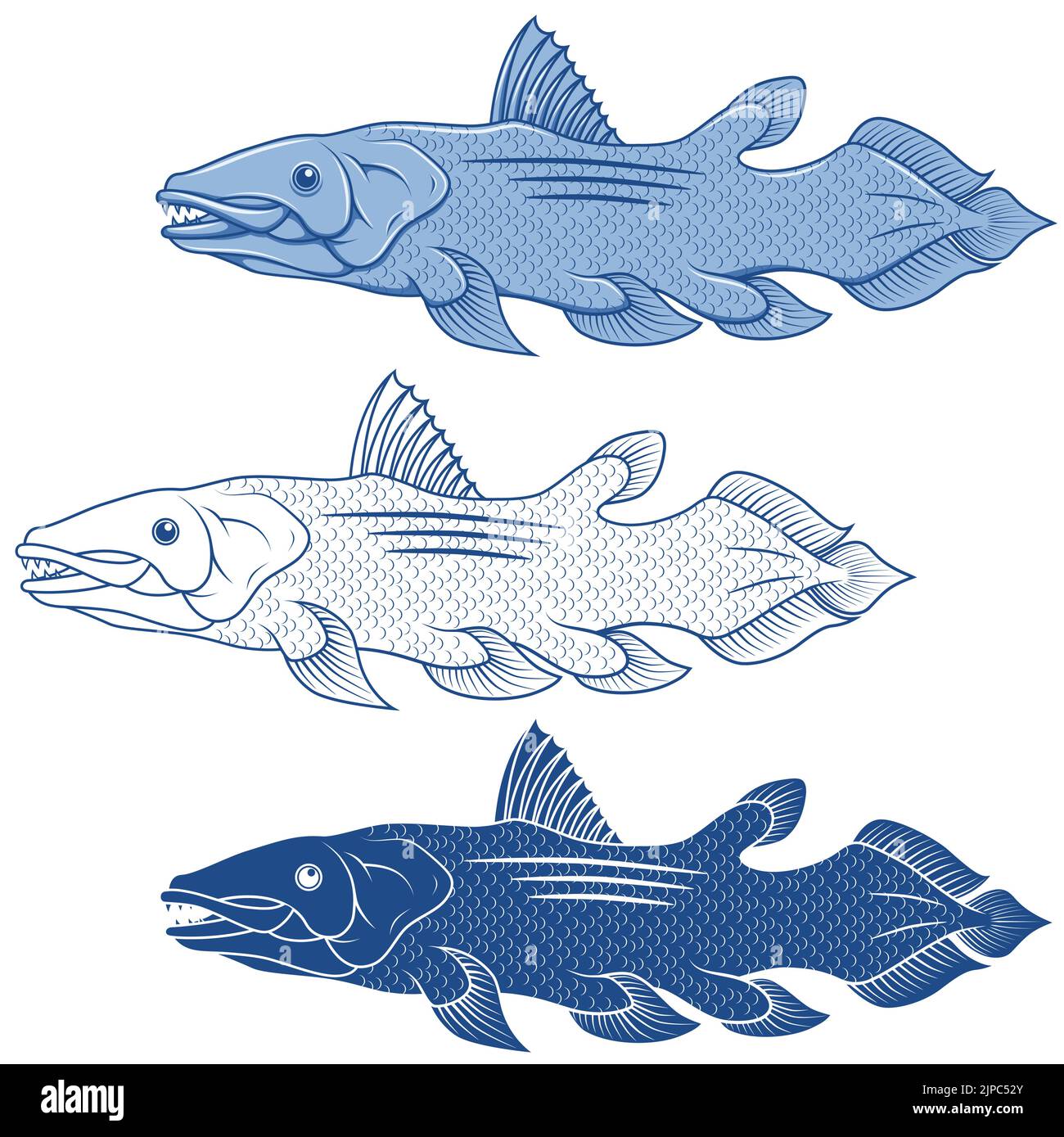 Coelacanth fish vettoriale design, pesce di mare profondo, pesca sportiva pesce Illustrazione Vettoriale