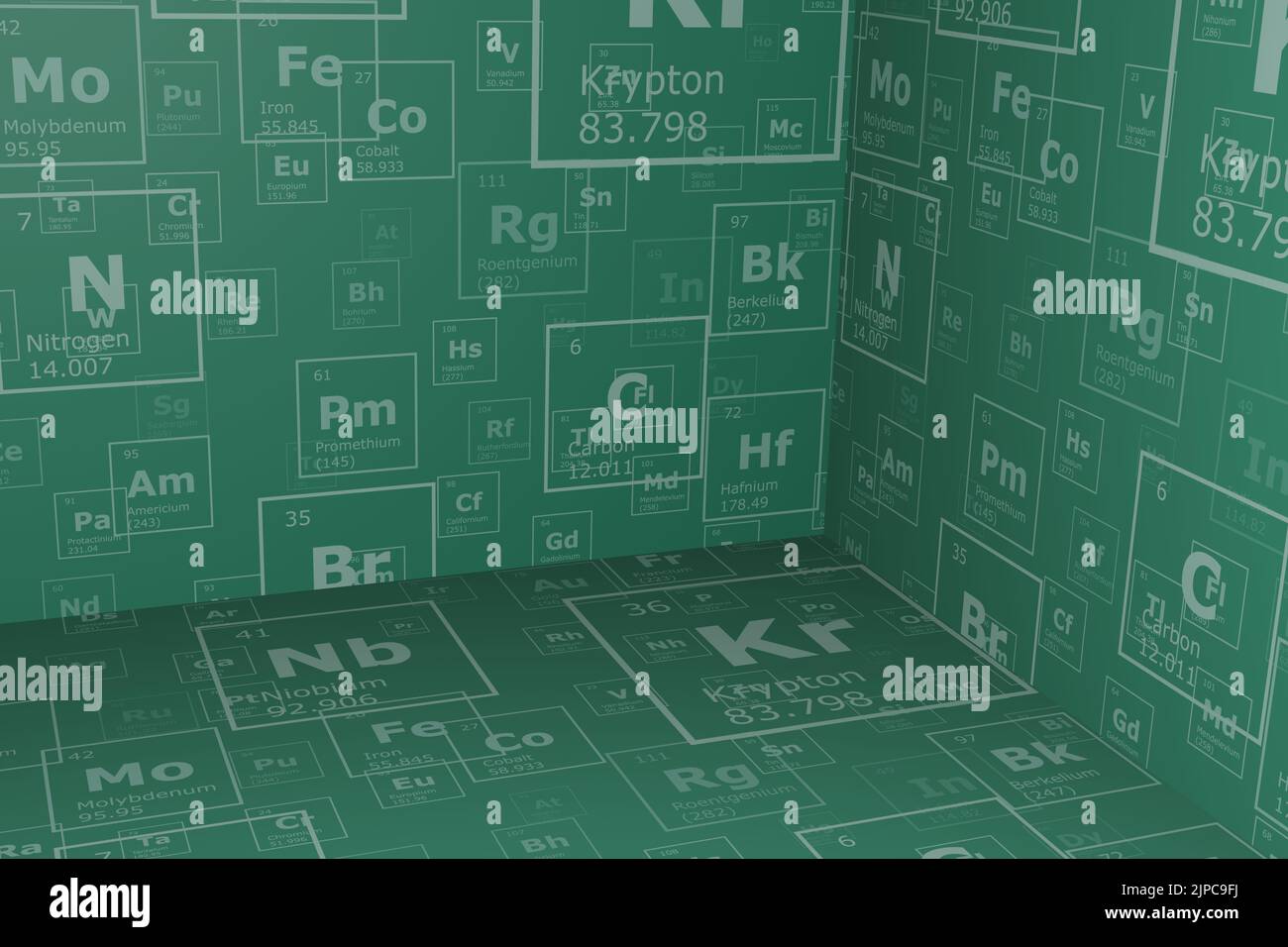 3d background di elementi della tavola periodica, background scientifico ed ingegneristico Foto Stock