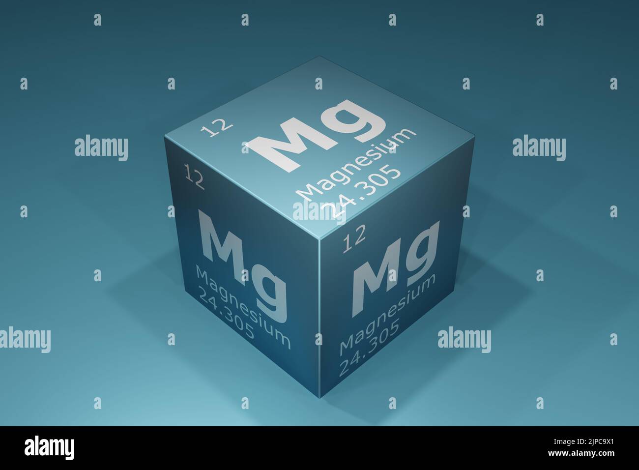 Magnesio, 3D rendering di simboli degli elementi della tavola periodica, numero atomico, peso atomico, nome e simbolo. Istruzione, scienza e tecnologia Foto Stock
