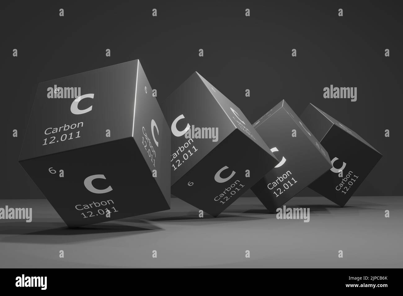 3D resa di carbonio, elemento chimico della tavola periodica. Formazione, scienza e tecnologia. Illustrazione 3D Foto Stock