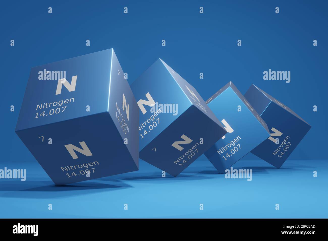 3D resa di azoto, elemento chimico della tavola periodica. Formazione, scienza e tecnologia. Illustrazione 3D Foto Stock