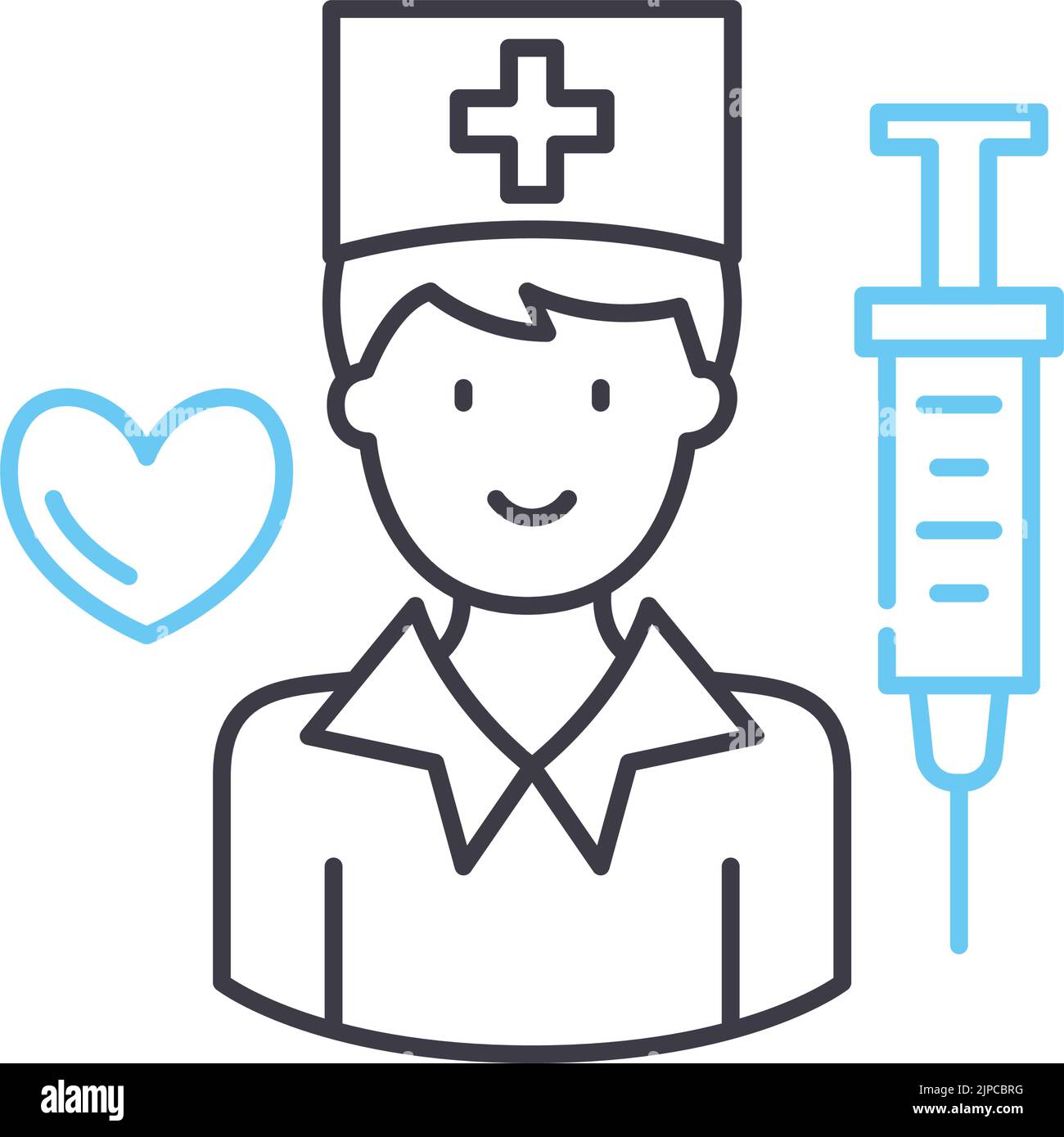 icona della linea del medico, simbolo di contorno, illustrazione vettoriale, segnale concettuale Illustrazione Vettoriale