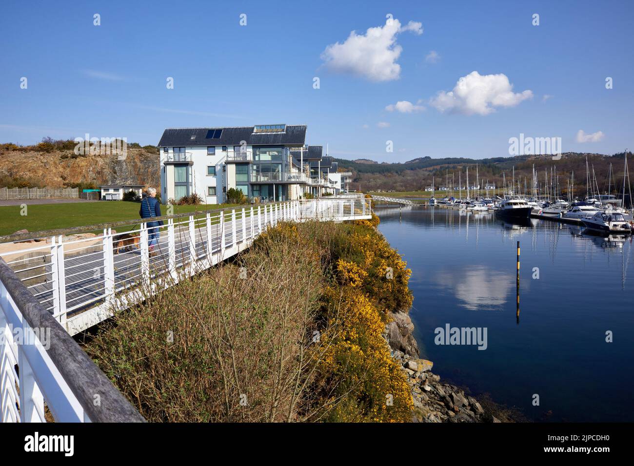 Una mattina di marzo luminosa e tranquilla, yacht a vela e altre imbarcazioni ormeggiate nel Portavadie Marina sul Loch Fyne sulla costa occidentale della Scozia Foto Stock