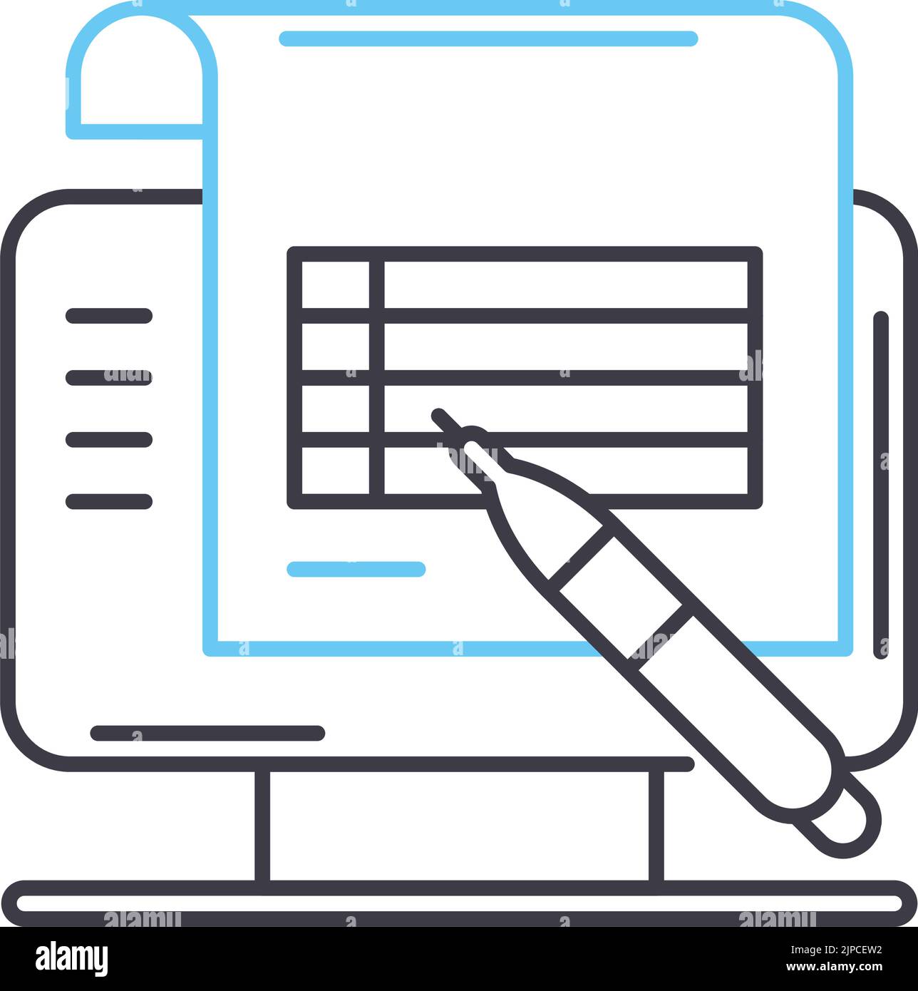 icona della riga della fattura fiscale, simbolo di contorno, illustrazione vettoriale, simbolo del concetto Illustrazione Vettoriale