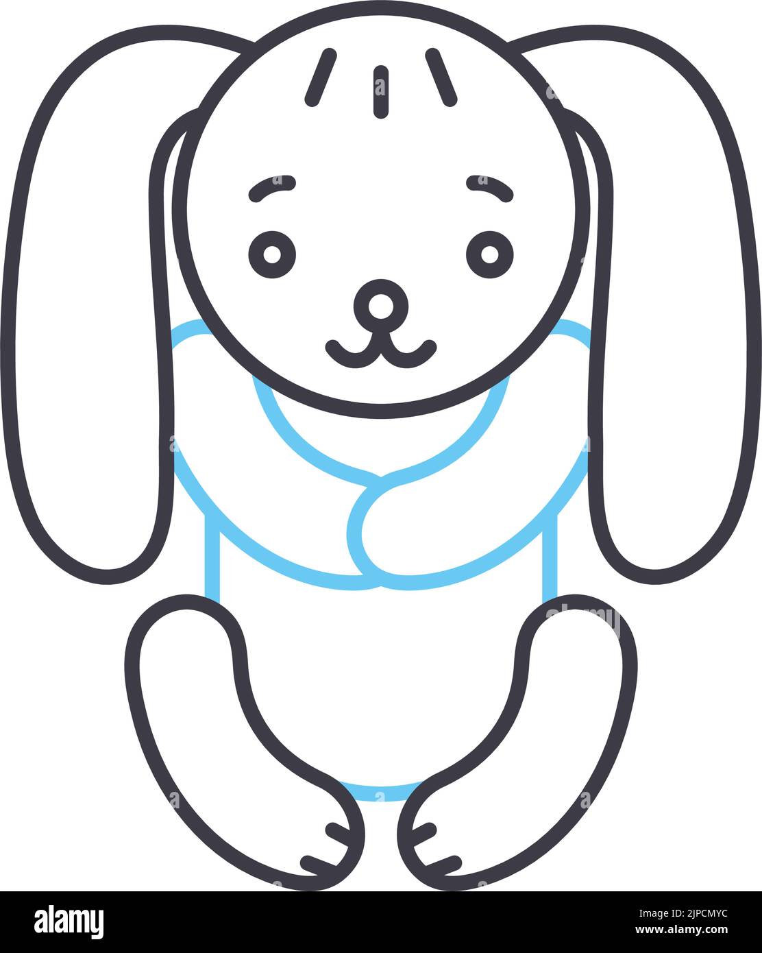 icona della linea giocattolo del coniglio, simbolo del contorno, illustrazione vettoriale, segnale concettuale Illustrazione Vettoriale