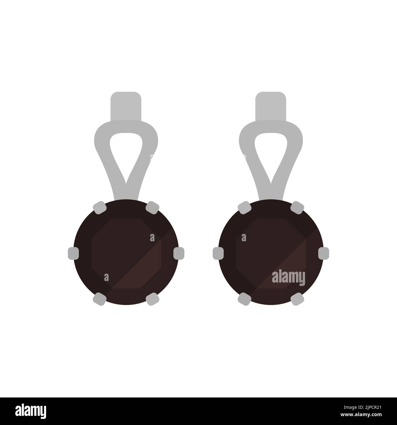 Orecchini vettoriali colorati con pietre. EPS 10.... Illustrazione dell'auricolare nero... Orecchini appaiamento segno. Isolato su bianco. Concetto di gioielleria per voi sito. Foto Stock