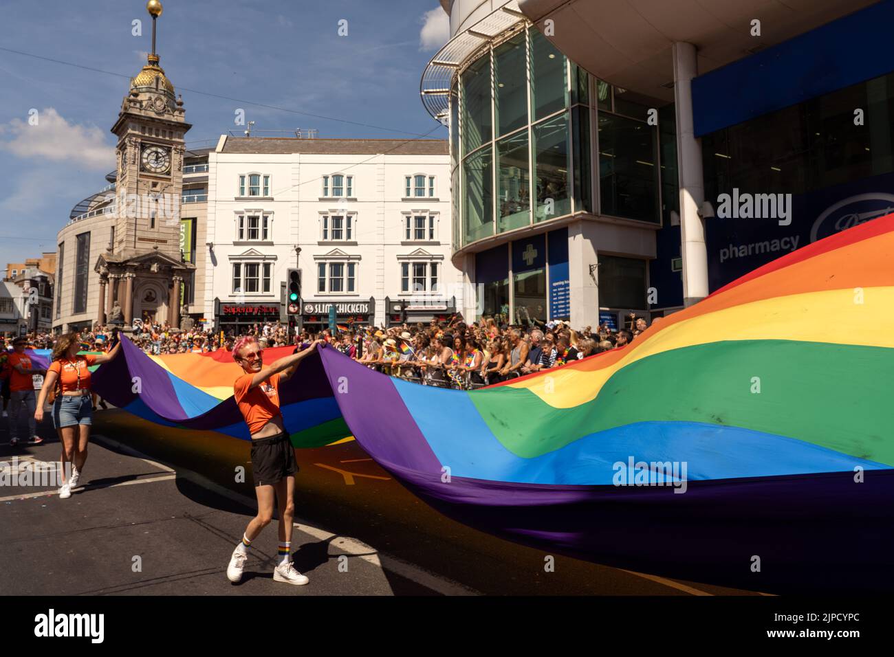 Brighton Pride Parade Flag Foto Stock