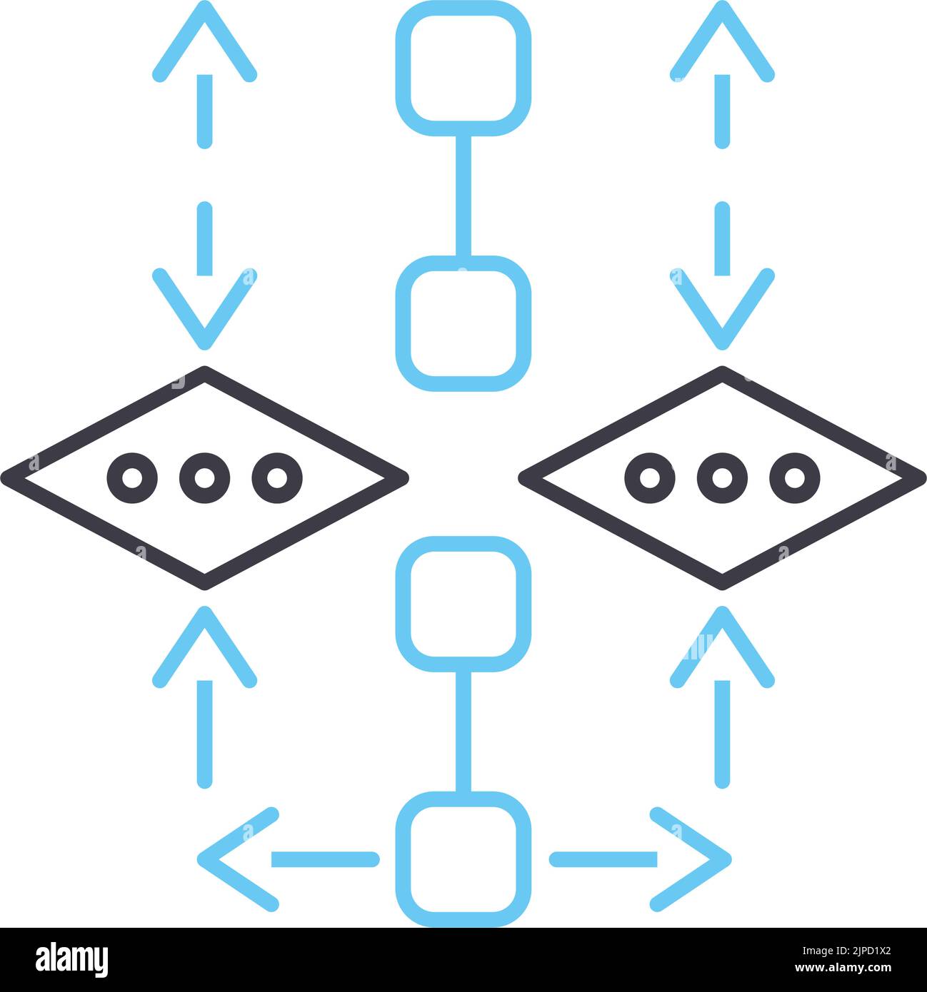 icona della linea dell'algoritmo di elaborazione, simbolo di contorno, illustrazione vettoriale, simbolo concettuale Illustrazione Vettoriale