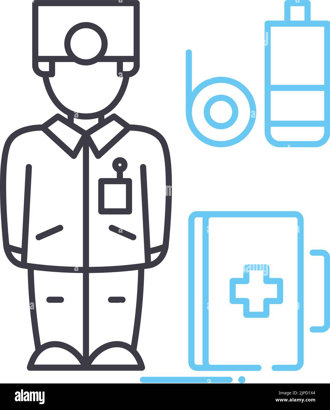 icona della linea del medico dell'ospedale, simbolo del contorno, illustrazione vettoriale, segnale concettuale Illustrazione Vettoriale