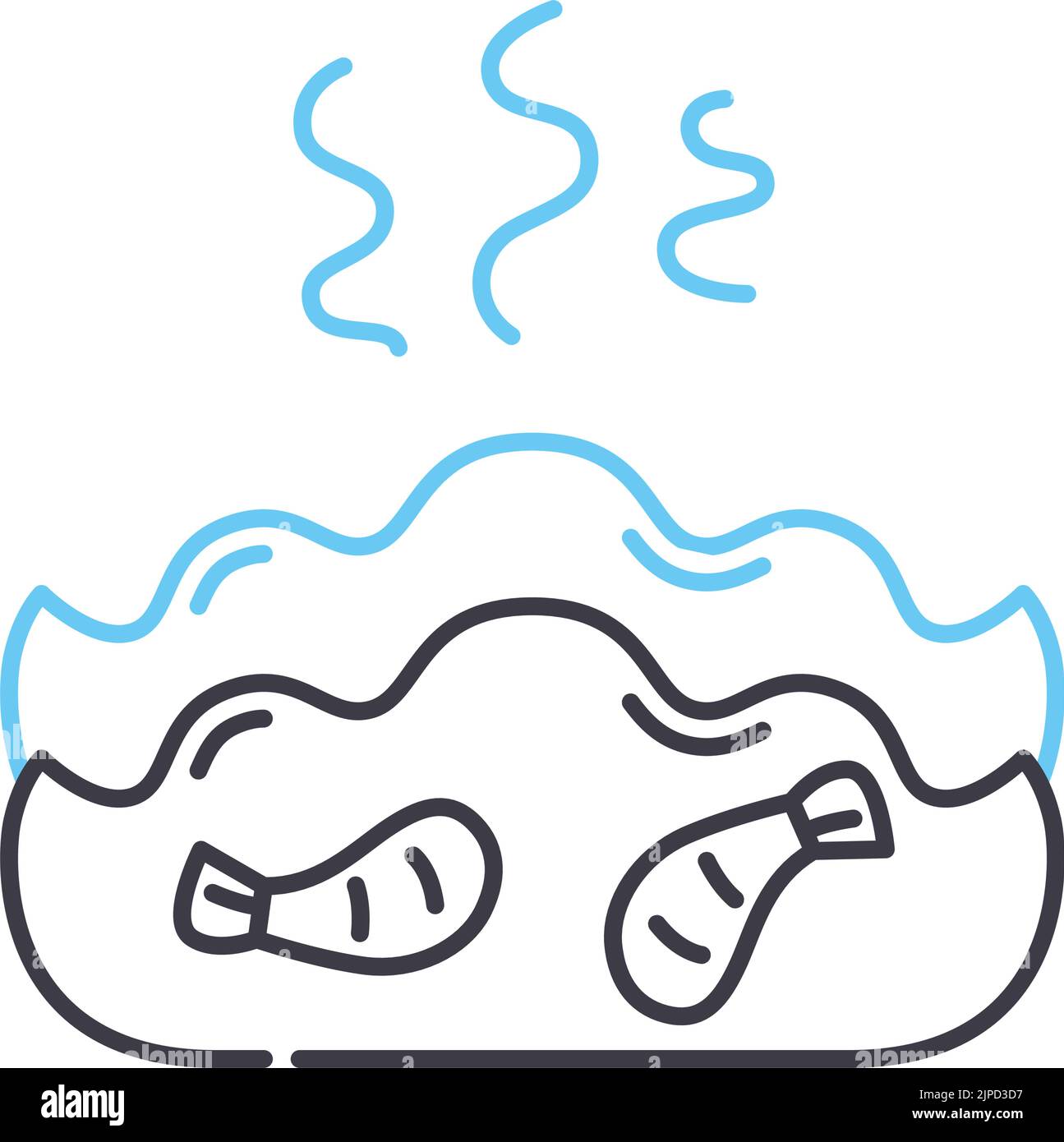 icona della linea degli gnocchi fritti, simbolo del contorno, illustrazione vettoriale, segnale concettuale Illustrazione Vettoriale