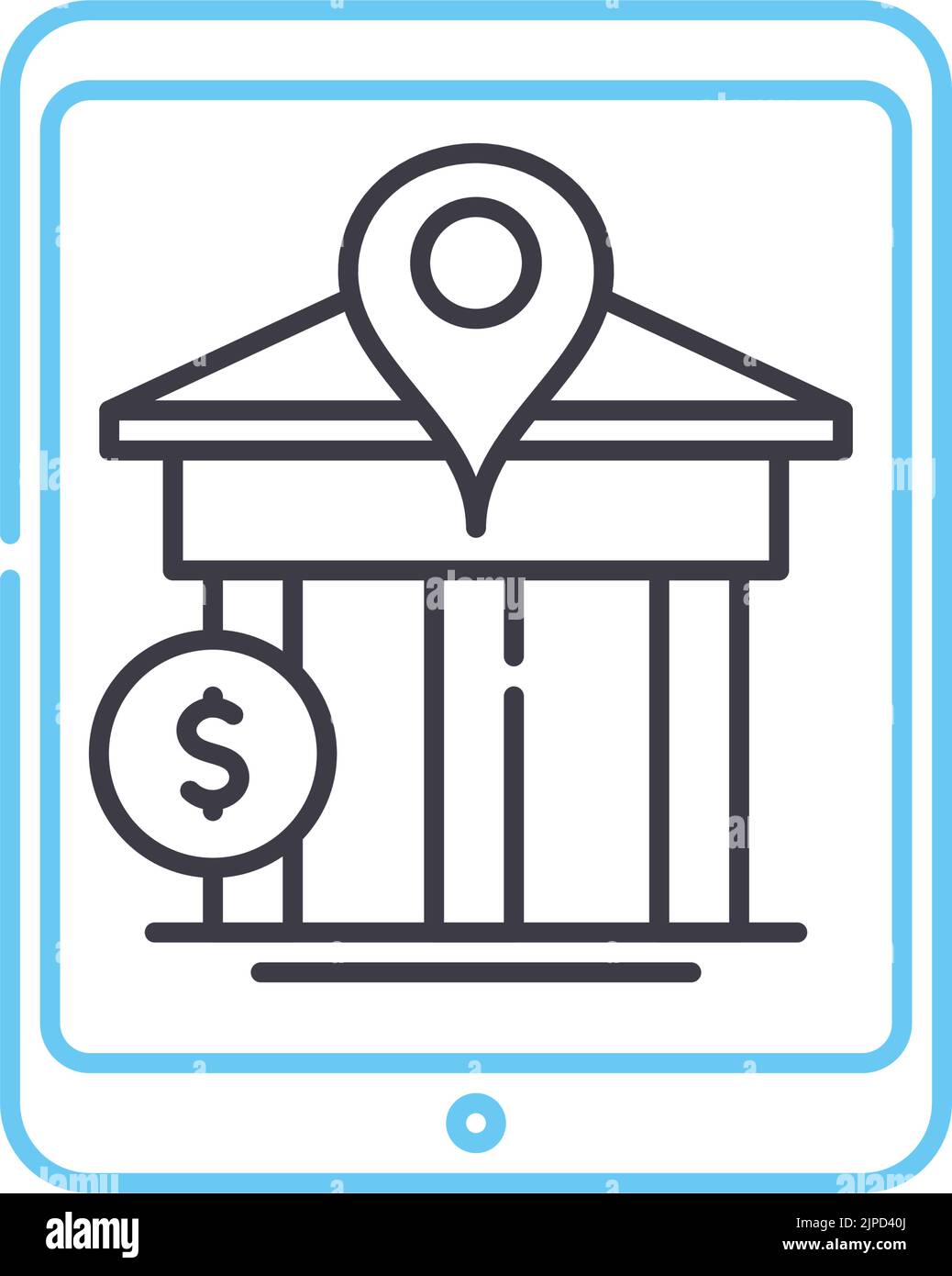 icona della linea bancaria locale, simbolo di contorno, illustrazione vettoriale, segnale concettuale Illustrazione Vettoriale