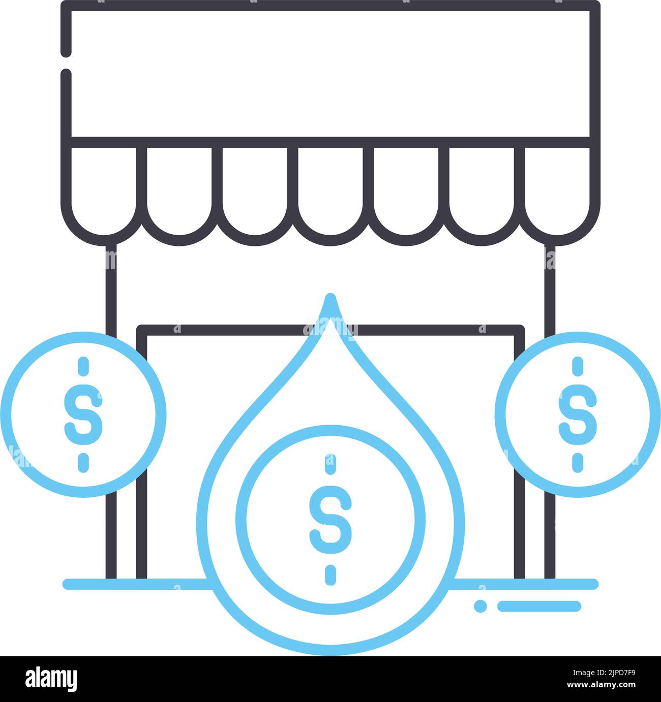 icona della linea del mercato dell'olio, simbolo di contorno, illustrazione vettoriale, segnale concettuale Illustrazione Vettoriale