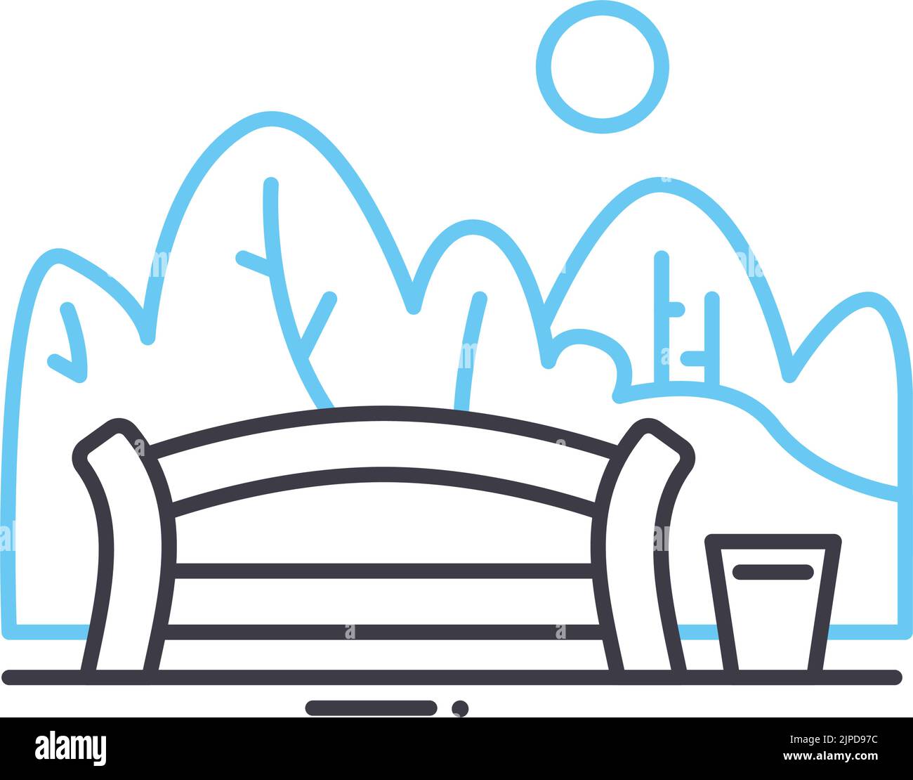 icona della linea del banco del parco urbano, simbolo del contorno, illustrazione vettoriale, segnale concettuale Illustrazione Vettoriale