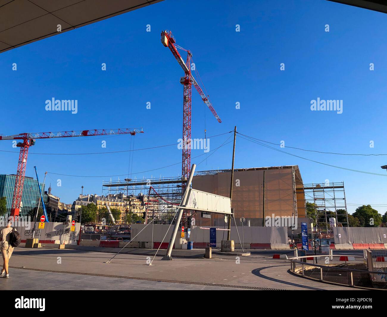Parigi, Francia, cantiere, Street Scene, Town Plaza, Urban Renewal, progetto, (Porte Maillot), gru da cantiere francia Foto Stock