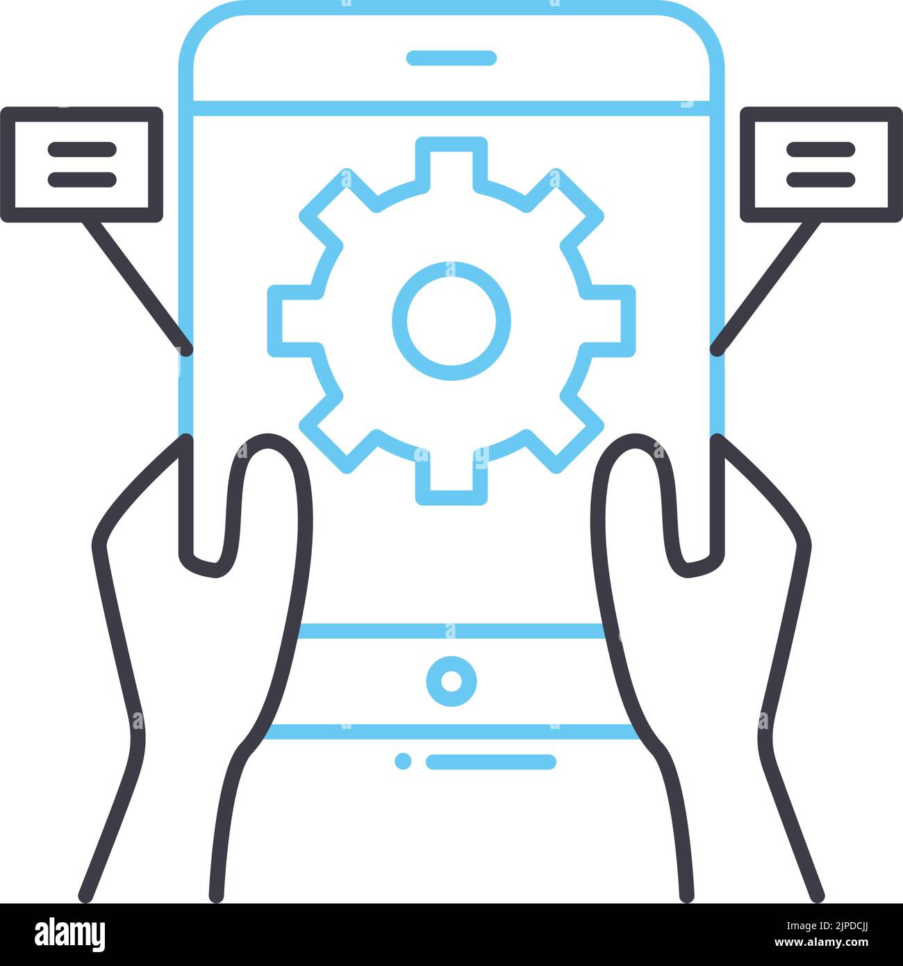 icona della linea di ingegneria mobile, simbolo di contorno, illustrazione vettoriale, segnale concettuale Illustrazione Vettoriale