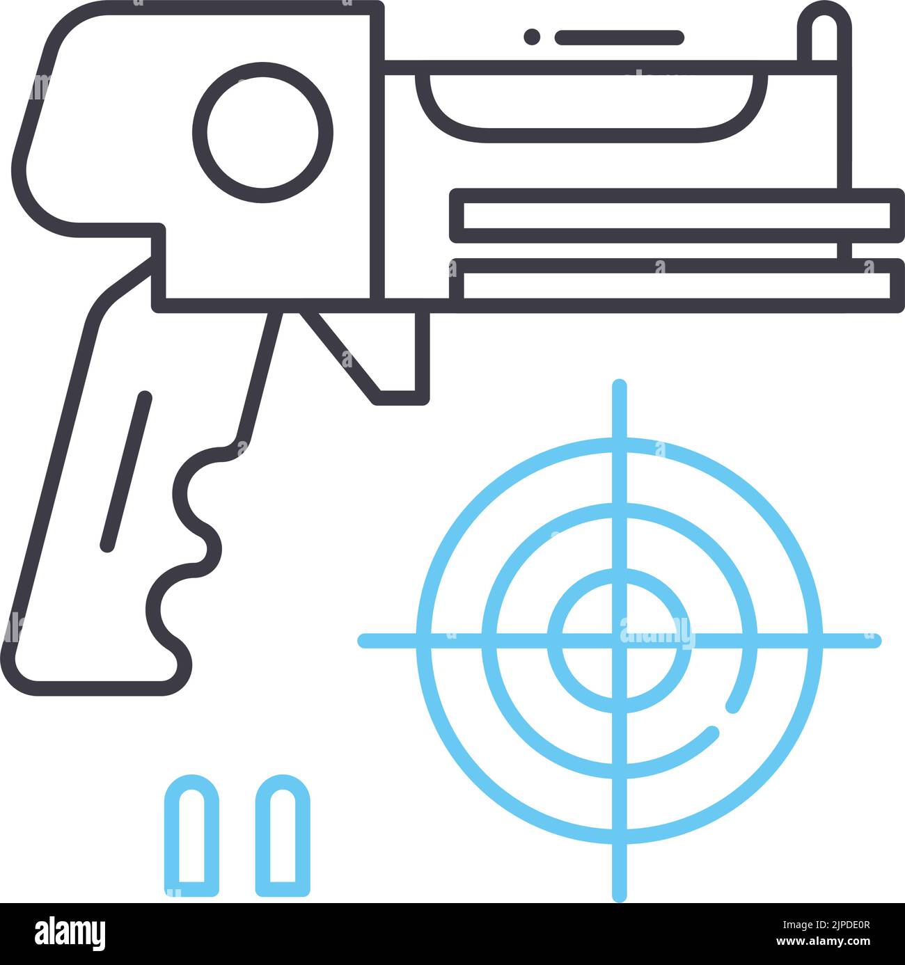 icona della linea dello sparatutto, simbolo del contorno, illustrazione vettoriale, segnale concettuale Illustrazione Vettoriale