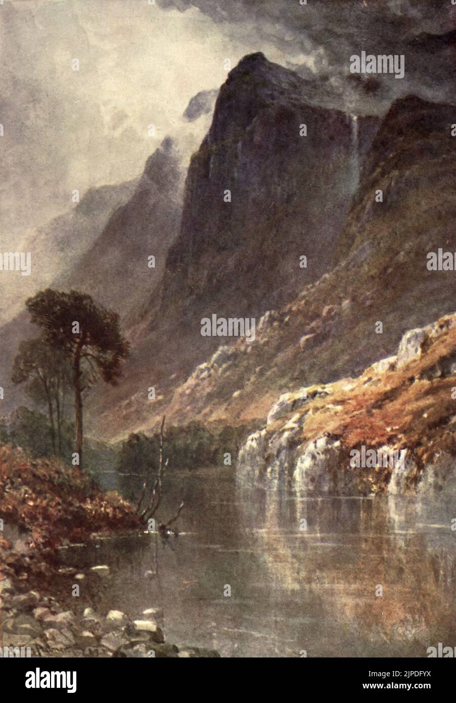 Sotto i Crags di ben Venue, Perthshire - frontespizio dipinto da Sutton Palmer dal libro ' Bonnie Scotland ' descritto da A. R. Hope Moncrieff, pubblicato da A & C Black, Londra. 1912 Foto Stock