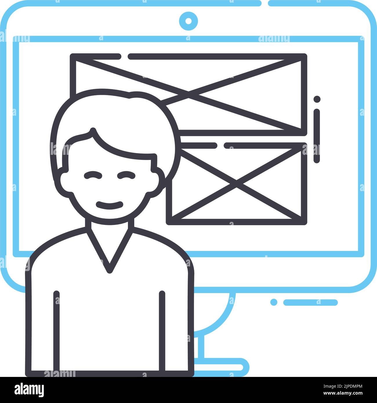 icona linea maschio progettista ux, simbolo di contorno, illustrazione vettoriale, segnale concettuale Illustrazione Vettoriale