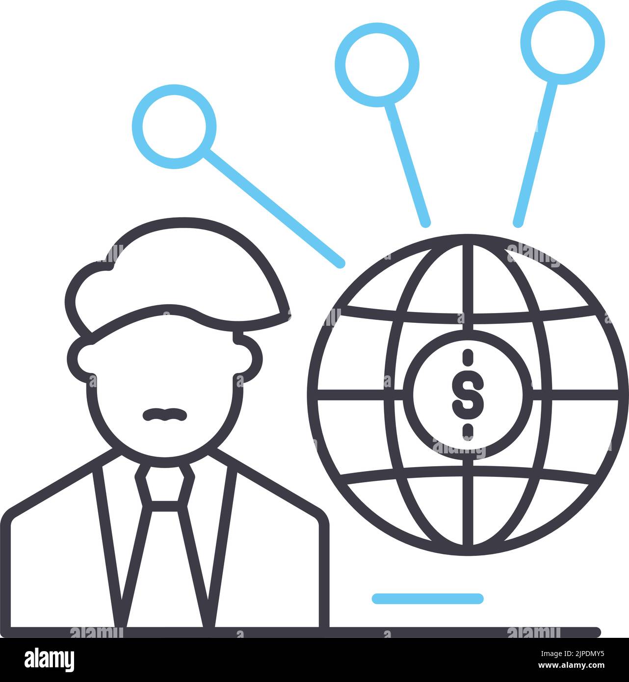 icona della linea di business mondiale, simbolo di contorno, illustrazione vettoriale, segnale concettuale Illustrazione Vettoriale