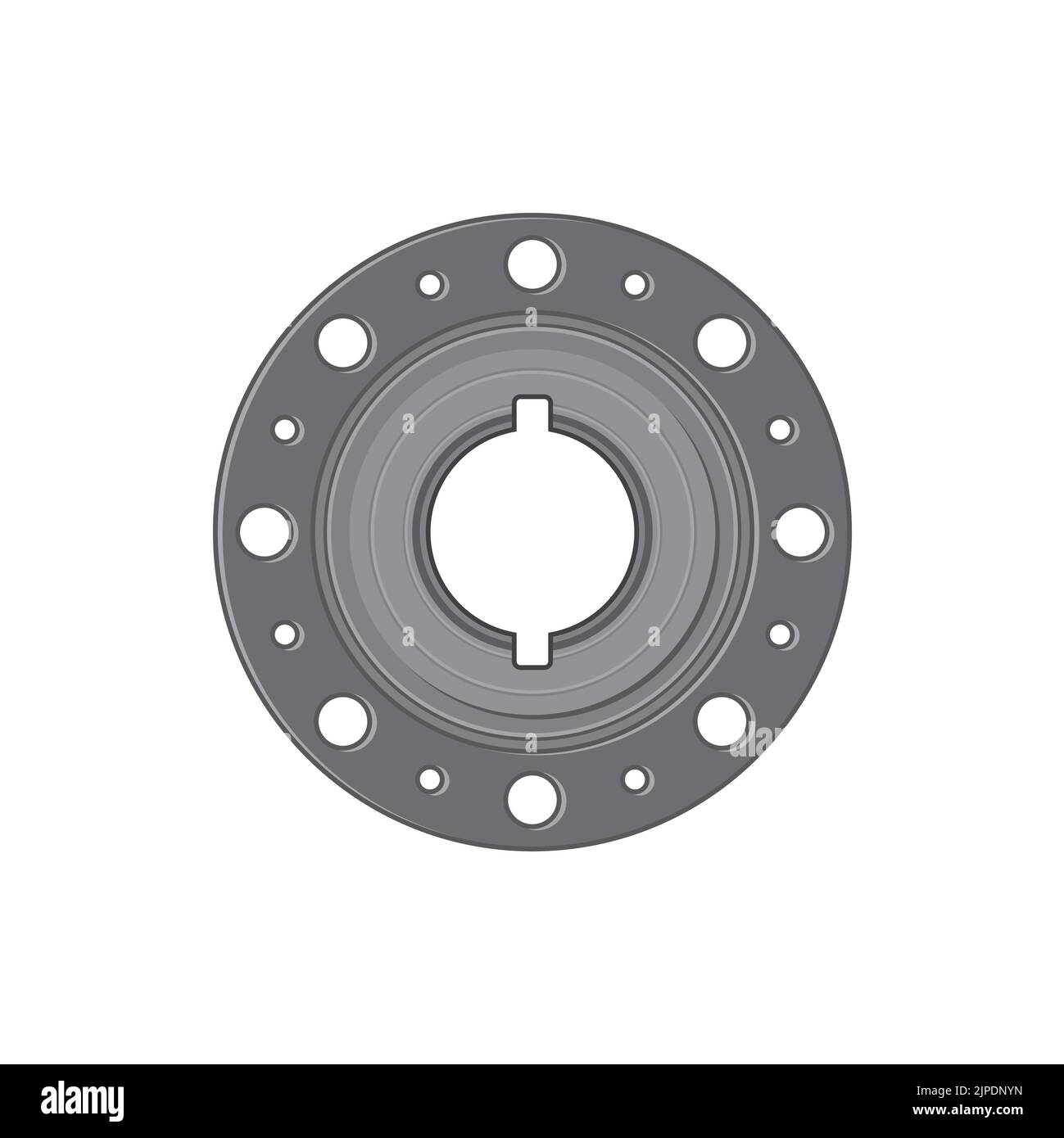 Icona realistica del filtro isolato in acciaio al carbonio della flangia della valvola o del tubo. Ricambi vettoriali, meccanismo di rotolamento per auto, attrezzature per macchinari. Cuscinetti per automobili, dispositivi di fissaggio per tubazioni, flangia per tubi senza bulloni Illustrazione Vettoriale