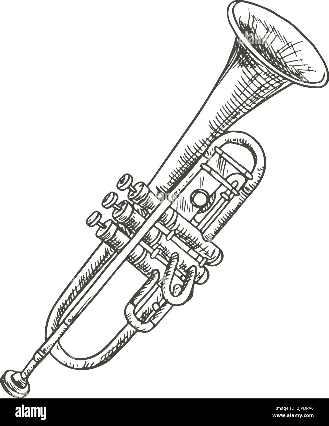 Strumento musicale tromba cornetto vettoriale isolato. Corno vettoriale o pipa orchestrale, flugelhorn jazz Illustrazione Vettoriale