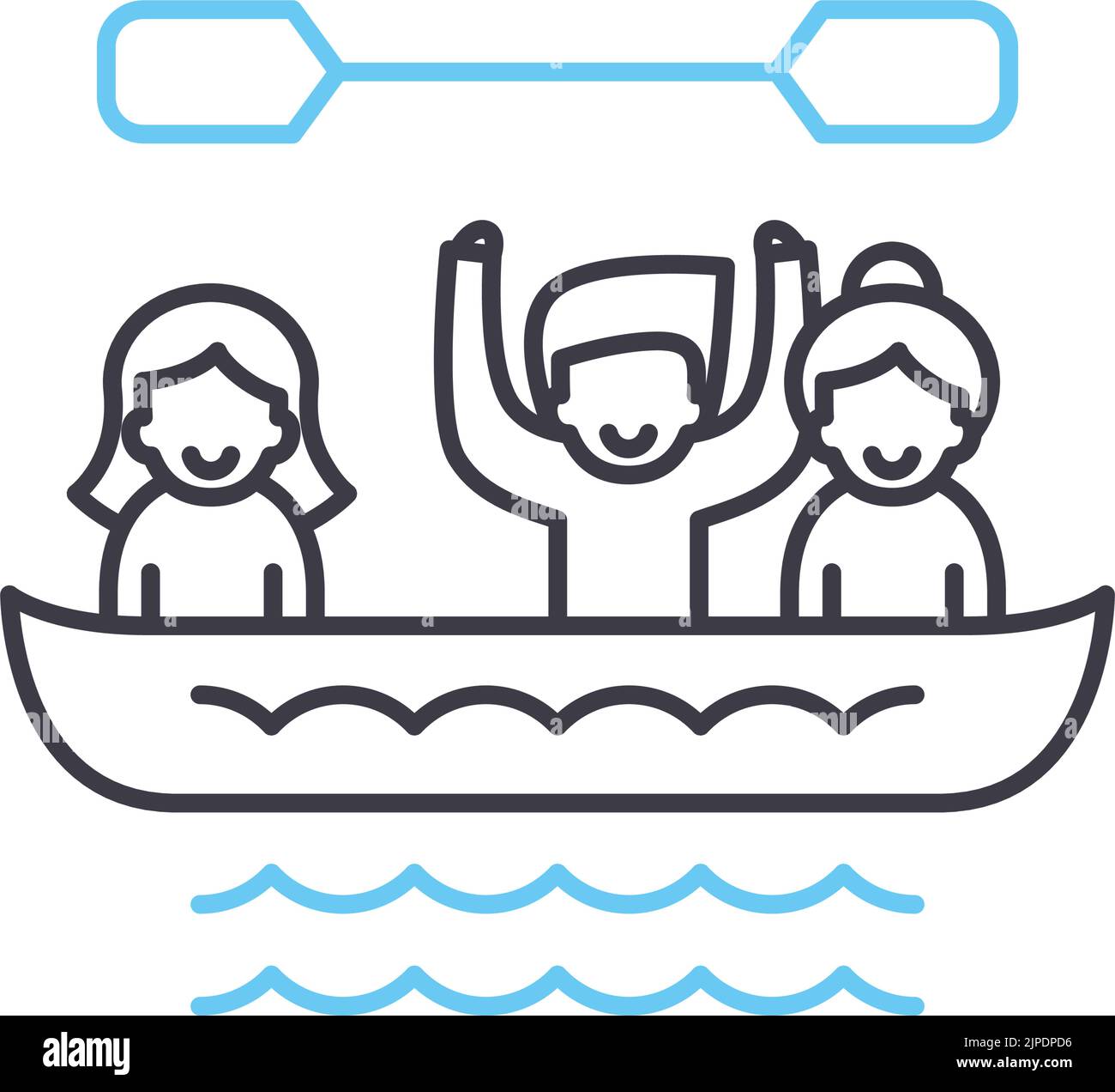 icona della linea di kayak, simbolo del contorno, illustrazione vettoriale, segnale concettuale Illustrazione Vettoriale