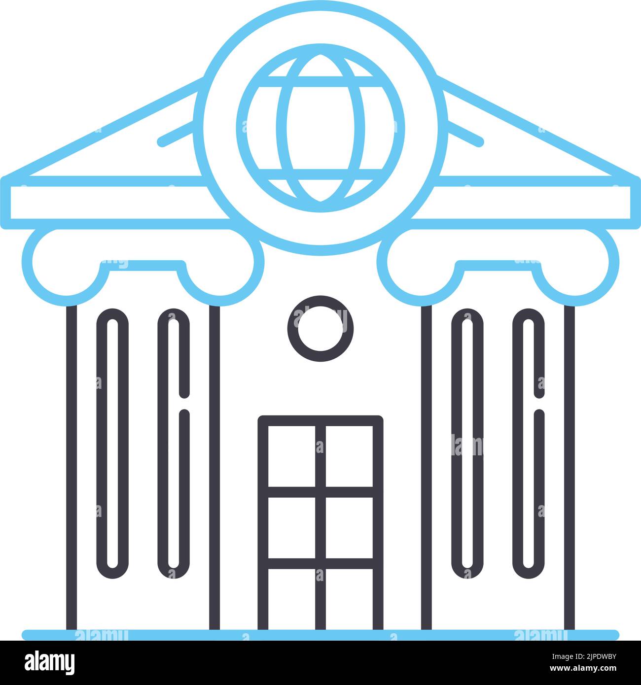 icona della linea bancaria globale, simbolo di contorno, illustrazione vettoriale, simbolo del concetto Illustrazione Vettoriale