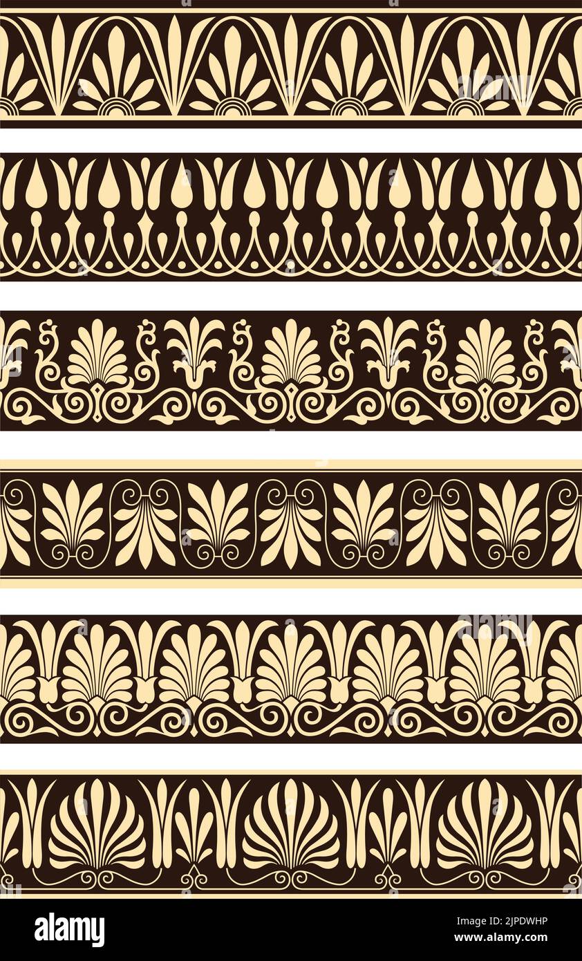 Una serie di vintage vettore greco stile ornamentale bordi decorativi. Illustrazione Vettoriale