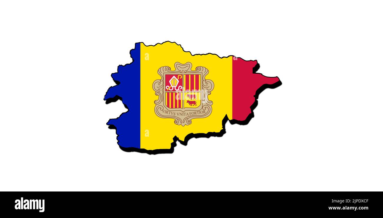 Silhouette della mappa di Andorra con la sua bandiera Foto Stock