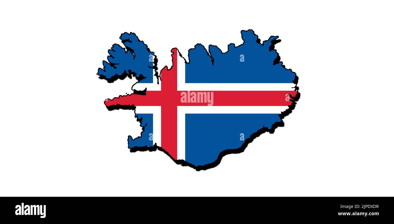 Silhouette della mappa dell'Islanda con la sua bandiera Foto Stock