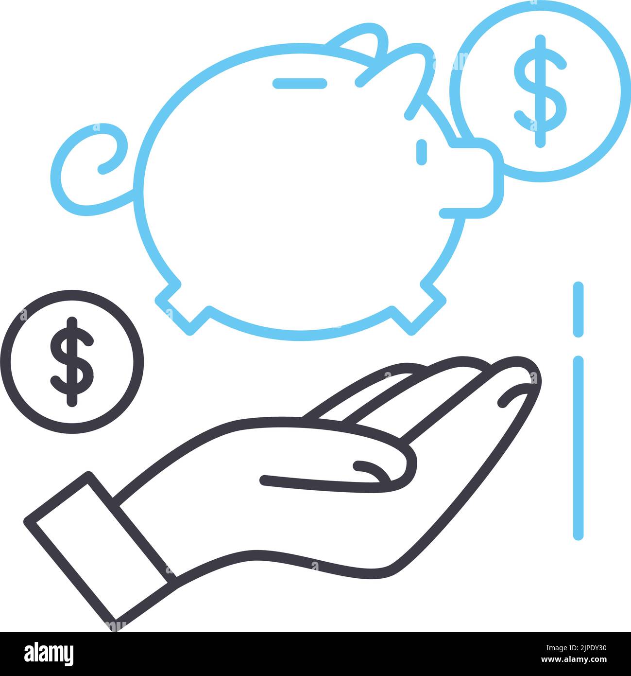 icona della linea del piggy bank, simbolo di contorno, illustrazione vettoriale, segnale concettuale Illustrazione Vettoriale