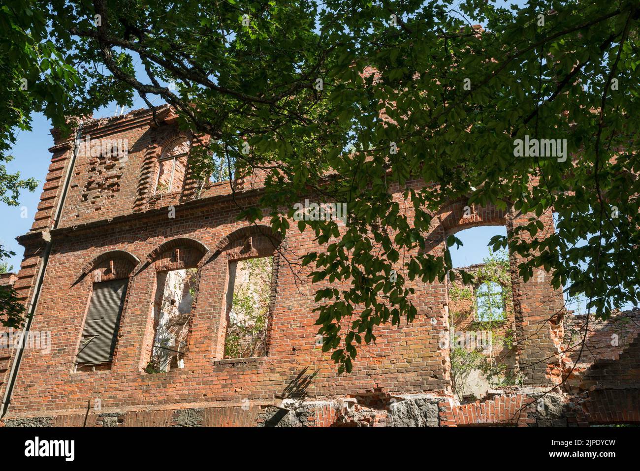 palazzo dei von Kleists a Juchowo, Gmina Borne Sulinowo, all'interno della contea di Szczecinek, Voivodato della Pomerania Occidentale, nella Polonia nord-occidentale Foto Stock