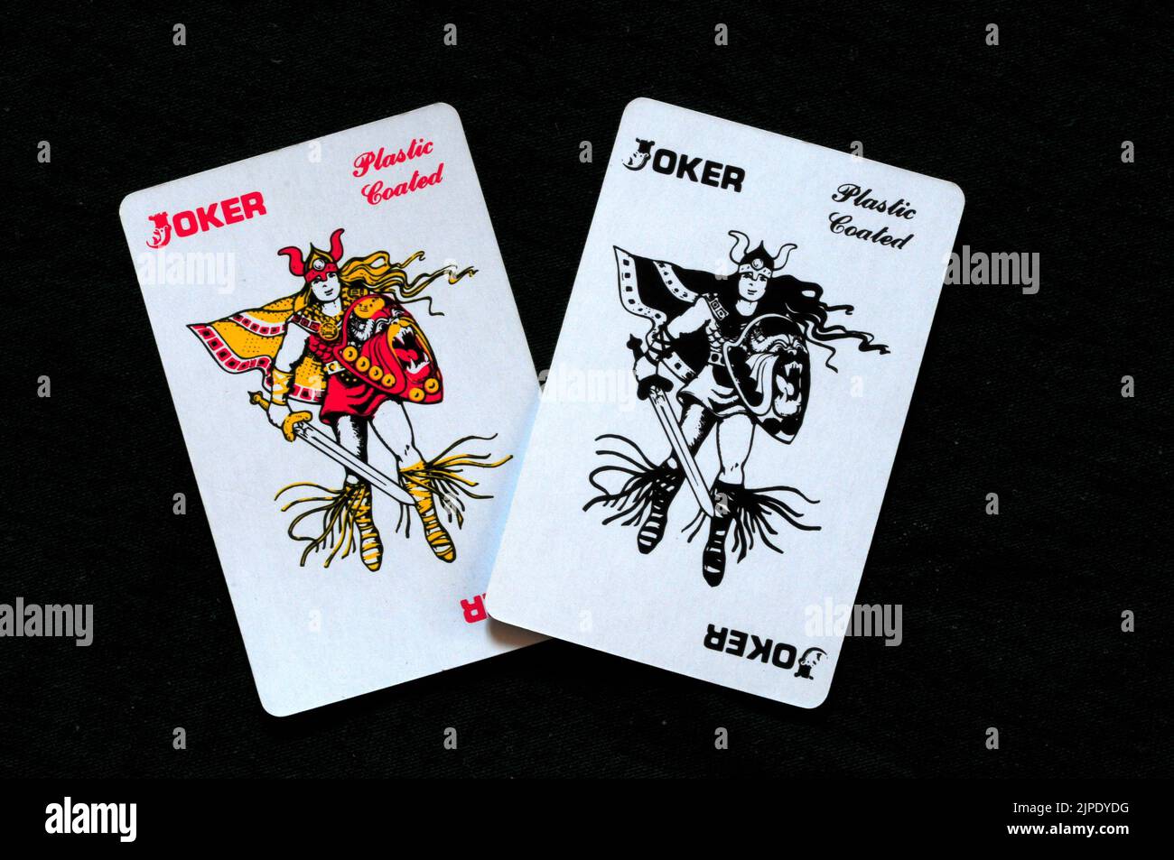 carte da gioco rivestite in plastica coppia di jokers Foto Stock
