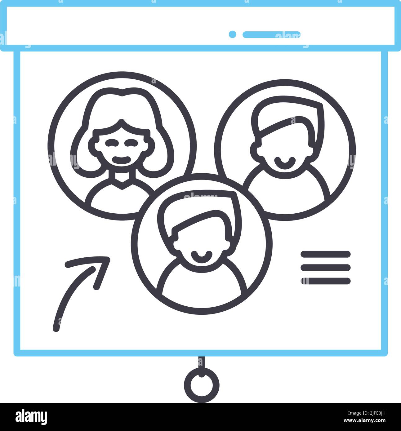 icona della linea del programma team building, simbolo di contorno, illustrazione vettoriale, segnale concettuale Illustrazione Vettoriale