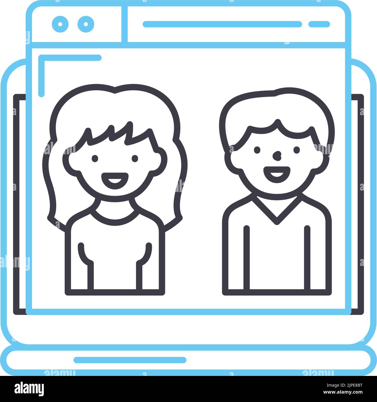 icona della linea di riunione online, simbolo del contorno, illustrazione vettoriale, cartello concettuale Illustrazione Vettoriale