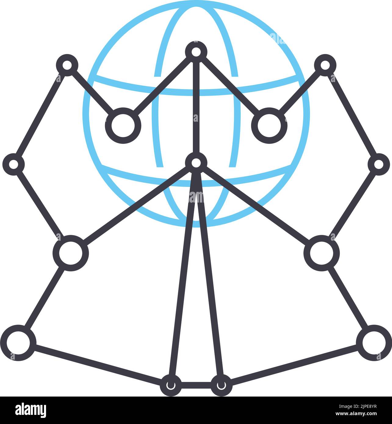 icona della linea di comunicazione mondiale, simbolo di contorno, illustrazione vettoriale, segnale concettuale Illustrazione Vettoriale