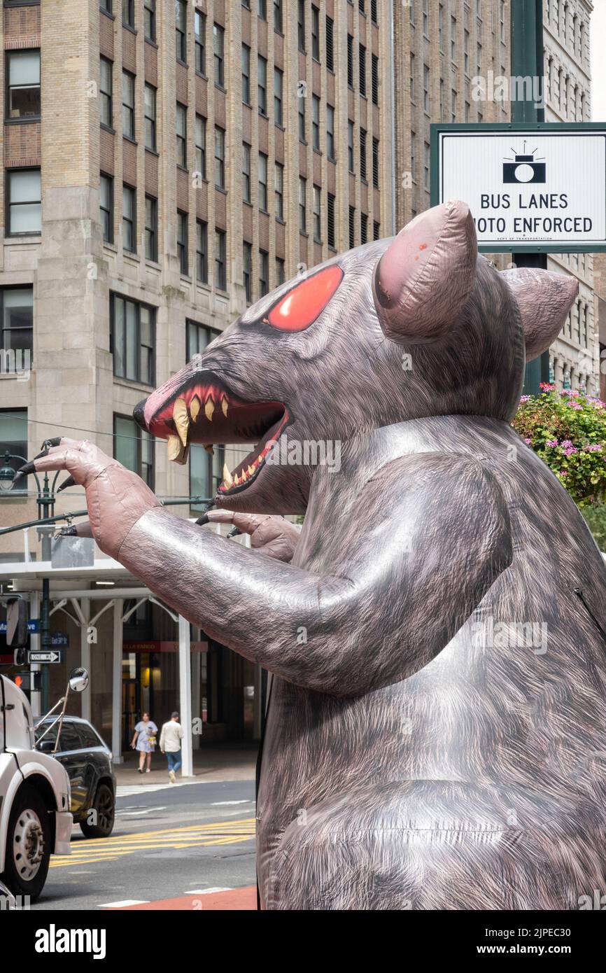 'Scabby' è un Rat gigante gonfiabile alle dimostrazioni dell'Unione, E. 34th Street, New York City, USA Foto Stock