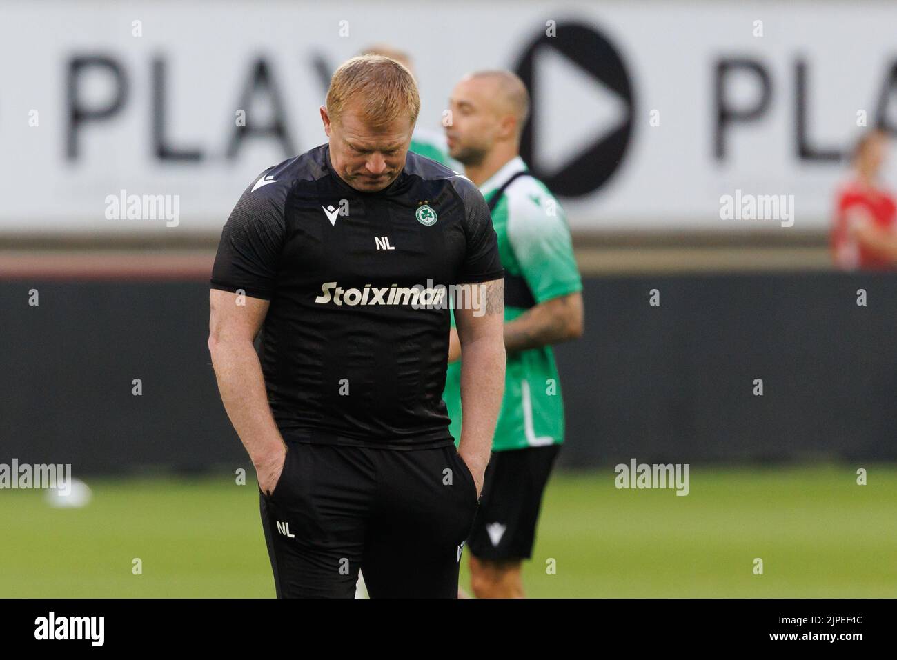 Neil Lennon, allenatore capo di Omonia, è stato raffigurato durante una sessione di allenamento della squadra di calcio cipriota Omonia Nicosia, mercoledì 17 agosto 2022 a Gent. Domani Omonia giocherà la squadra belga KAA Gent nel gioco per il concorso UEFA Europa League. BELGA FOTO KURT DESPLENTER Foto Stock