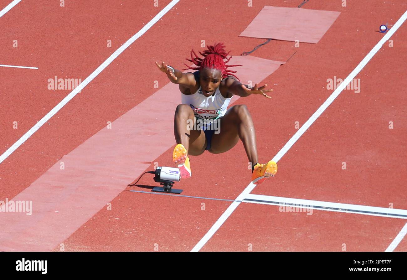 Yanis David di Francia durante l'atletica, il salto lungo delle donne ai campionati europei di Monaco 2022 il 16 agosto 2022 a Monaco, Germania - Foto: Laurent Lairys/DPPI/LiveMedia Foto Stock